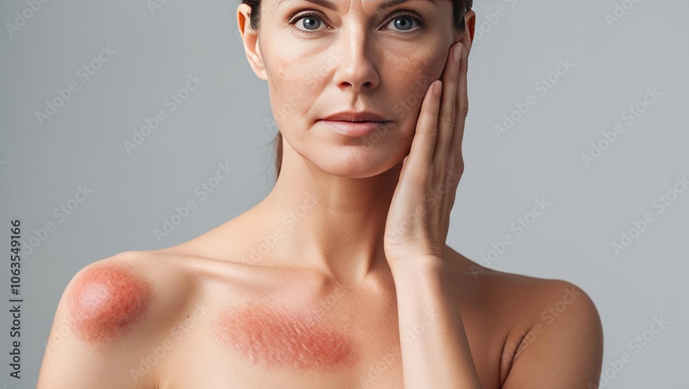 Woman with Skin Condition and Concerned Expression Woman with Skin Condition and Concerned Expression