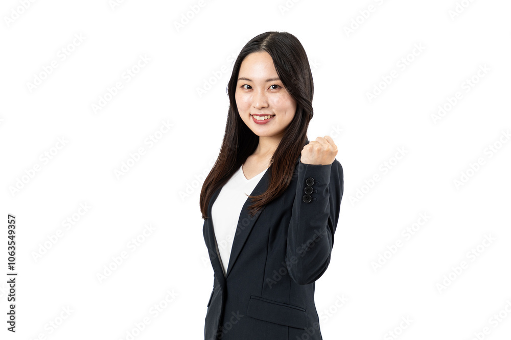 ガッツポーズをするアジア人会社員女性06 ガッツポーズをするアジア人会社員女性06