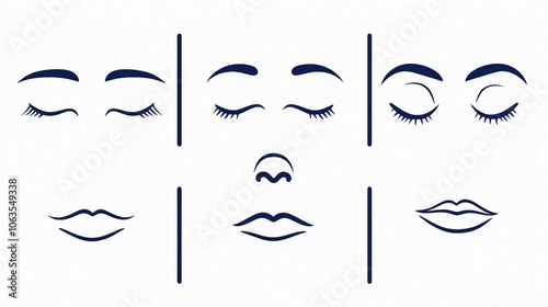 Minimalist Line Art of Closed Eyes and Lips