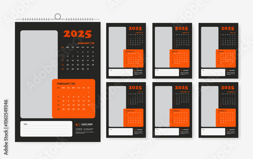 2025 Wall calendar design template, six-page 2024 modern calendar design	 photo