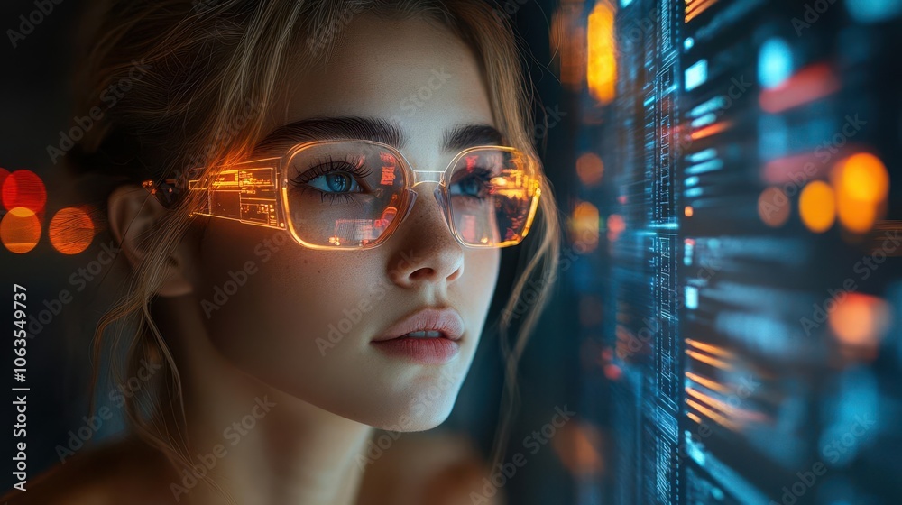 Digital Reflections in Neon: Where Modern Vision Meets Cyberpunk Dreams, Creating a Portrait of Tomorrow's Pioneer Through Glass Lenses and City Light's Most Beautiful Technical Poetry