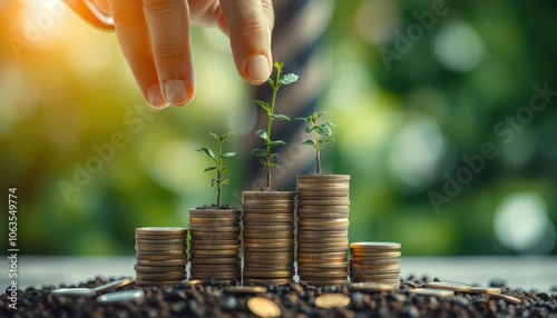 hand putting money coin stack growing business