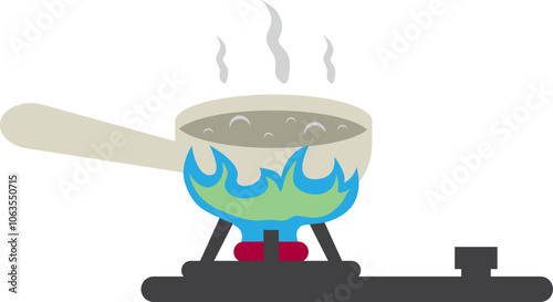 Illustration Boiling Water Cook With Pot On Gas Stove Fire On