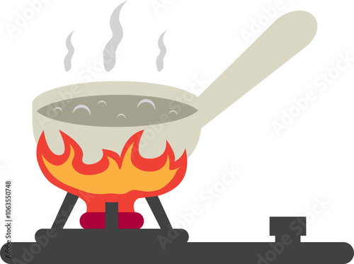 Illustration Boiling Water Cook With Pot On Gas Stove Fire On