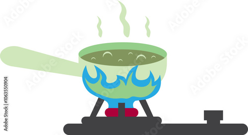 Illustration Boiling Water Cook With Pot On Gas Stove Fire On