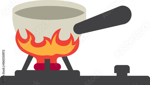 Illustration Boiling Water Cook With Pot On Gas Stove Fire On