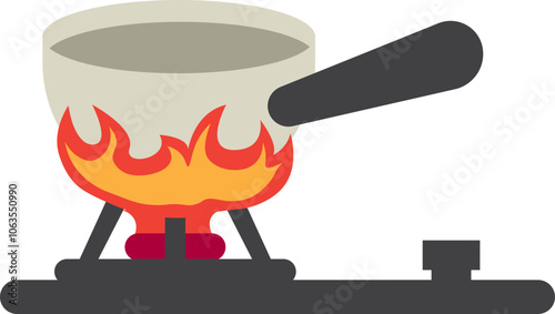 Illustration Boiling Water Cook With Pot On Gas Stove Fire On