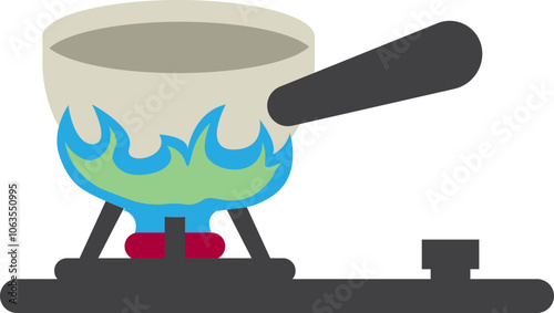 Illustration Boiling Water Cook With Pot On Gas Stove Fire On
