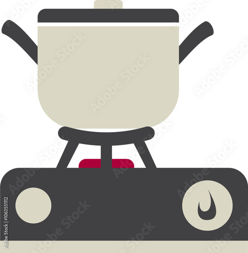 Cooking Activity with Pot on Gas Stove Fire On