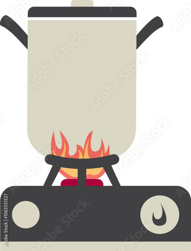 Cooking Activity with Pot on Gas Stove Fire On