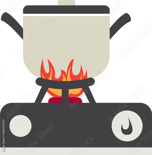 Cooking Activity with Pot on Gas Stove Fire On