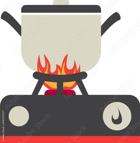Cooking Activity with Pot on Gas Stove Fire On