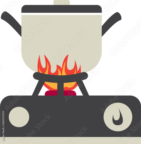 Cooking Activity with Pot on Gas Stove Fire On