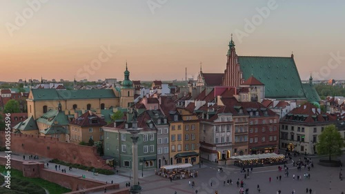 Wallpaper Mural Warsaw Poland time lapse city skyline at Praga Footbridge and old town Torontodigital.ca