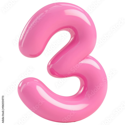 3D A pink number 3 is shown in a 3D form isolated on transparent or white background, png