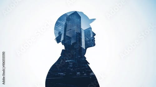 Silhouette of engineer with cityscape double exposure photo