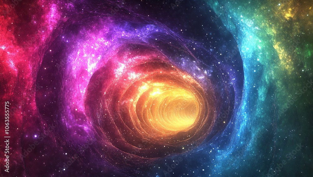 Vibrant rainbow colors in the center of an infinite tunnel