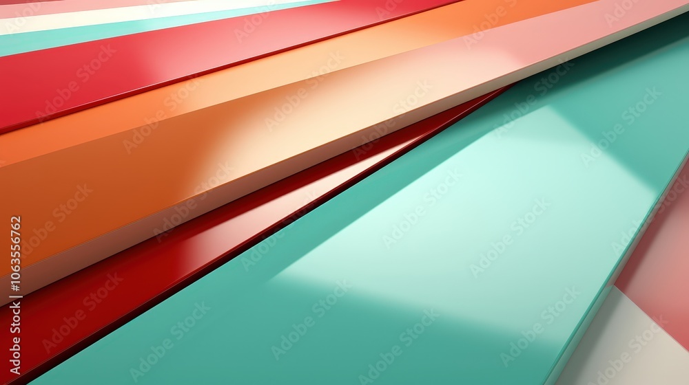 Abstract Geometric Pattern of Intersecting Glossy Stripes in Vibrant Colors