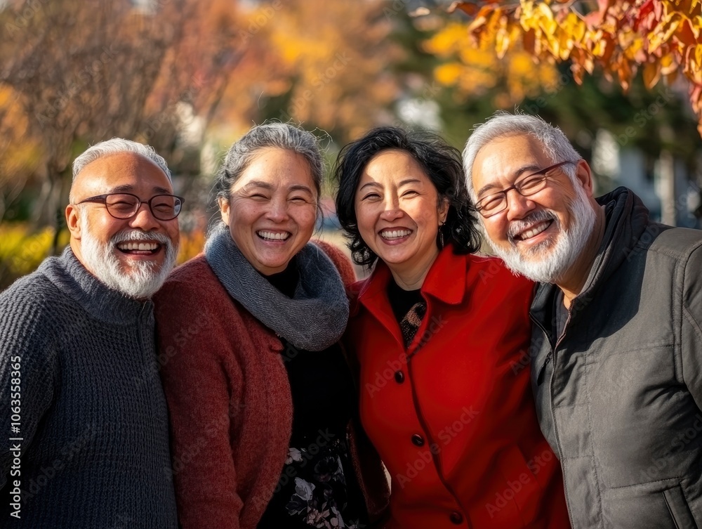 Group of people with different ages, ethnicities, and body types laughing together in an urban park Group of people with different ages, ethnicities, and body types laughing together in an urban park