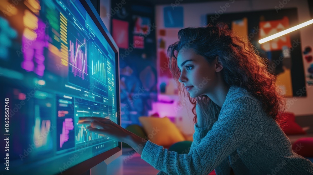 Obraz premium The Woman Using Digital Interface