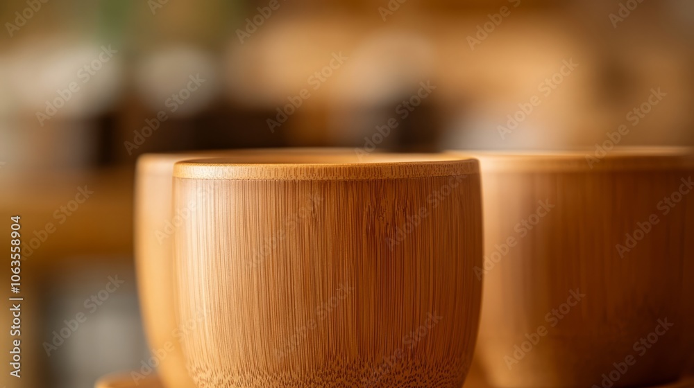 Close-up of wooden bowls with a soft blurred background. Close-up of wooden bowls with a soft blurred background.