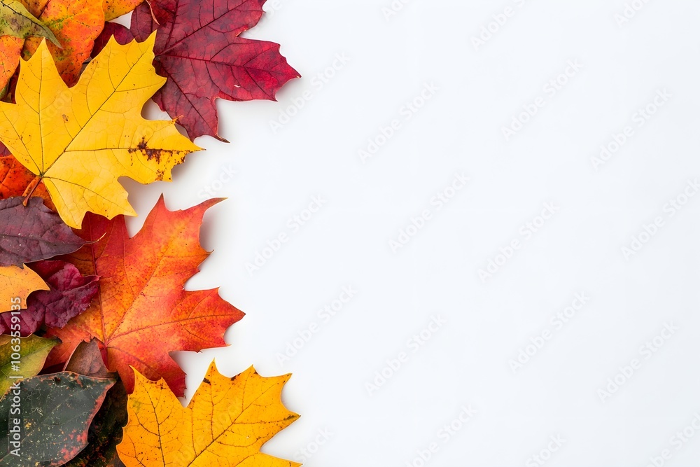 a collection of colorful maple leaves, autumn foliage with rich warm hues, isolated on white background a collection of colorful maple leaves, autumn foliage with rich warm hues, isolated on white background