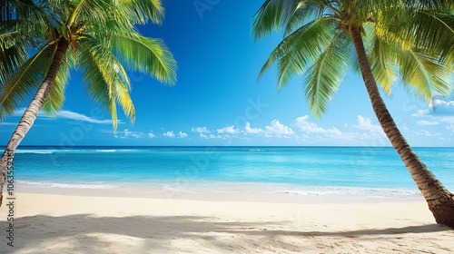 Tropical Beach Paradise: Palm Trees, Blue Water, and White Sand