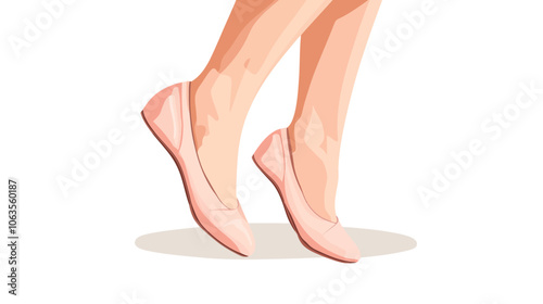 Pair of pink shoes with a white background. The shoes are on a person's feet. Flat vector illustration isolated.