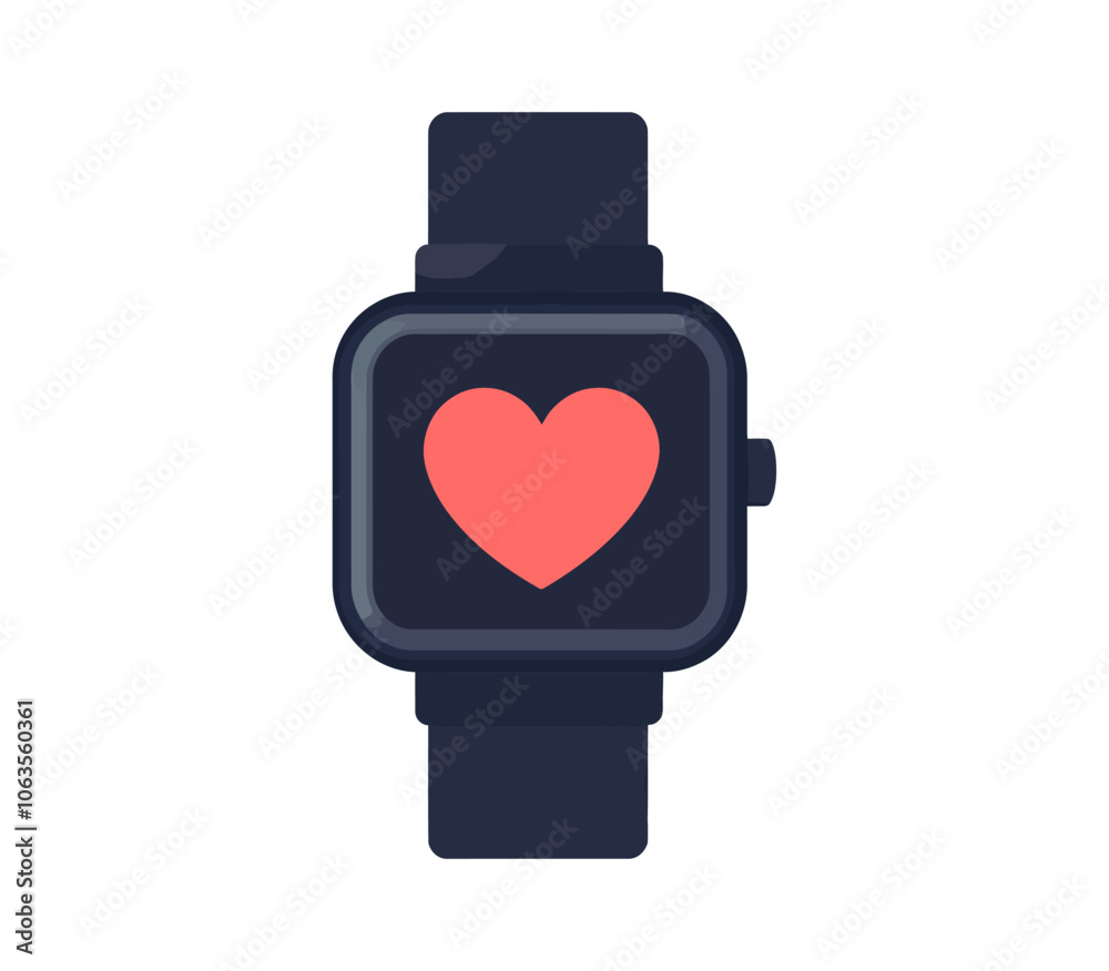 Watch with a heart on it. The heart is red and the watch is black. Flat vector illustration isolated. Watch with a heart on it. The heart is red and the watch is black. Flat vector illustration isolated.