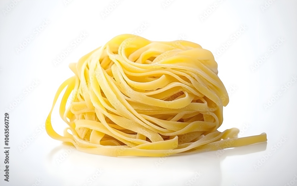 a single pasta nest, raw fettuccine with realistic texture and soft lighting, isolated on white background a single pasta nest, raw fettuccine with realistic texture and soft lighting, isolated on white background