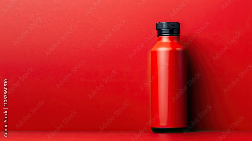 Bright Red Minimalist Sports Drink Bottle on Red Surface Bright Red Minimalist Sports Drink Bottle on Red Surface
