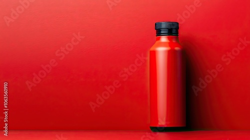 Bright Red Minimalist Sports Drink Bottle on Red Surface