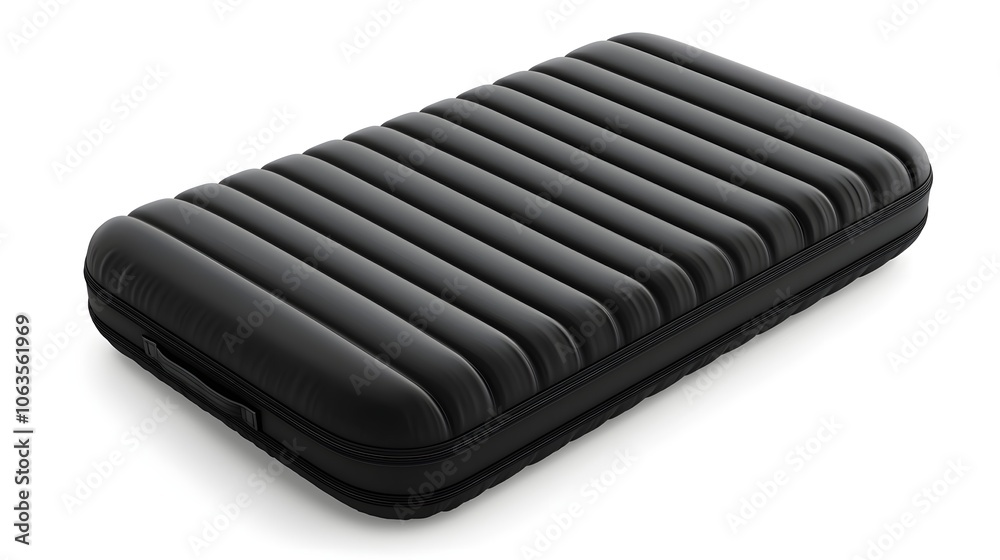 black air mattress with horizontal grooves, simple and modern design, isolated on white background black air mattress with horizontal grooves, simple and modern design, isolated on white background