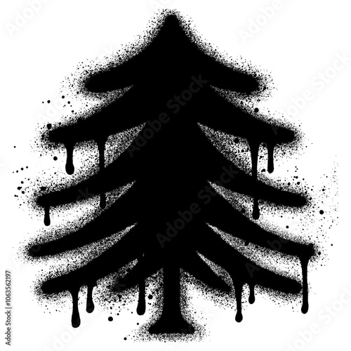 Pine trees graffiti with black spray paint. vector illustration. photo