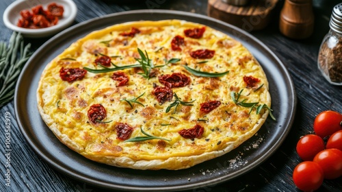 Tortilla tortilla french style with omelette and sun-dried tomatoes. French cuisine