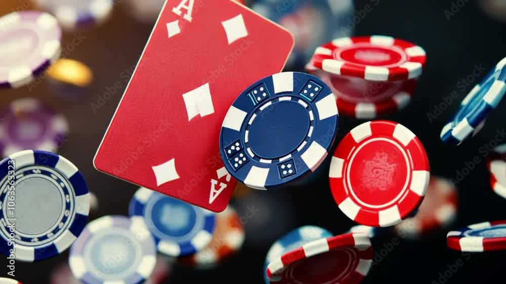 Flying cards 
and poker chips, poker chips and cards, Casino theme, footage, 4k footage, videos, video clip, slow motion, video wallpaper, animation, 4k