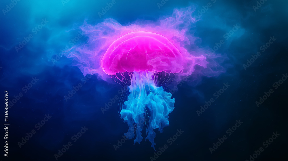 Fototapeta premium Mystical Underwater View of Jellyfish in Icy Depths