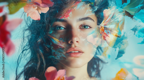 dreamy portrait of a woman with flowers