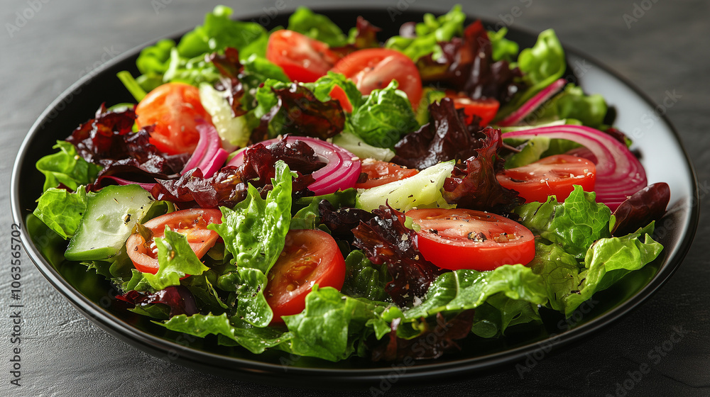 Vibrant Garden Salad on Black Plate 