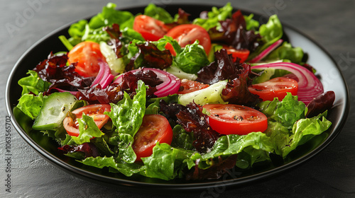 Vibrant Garden Salad on Black Plate 