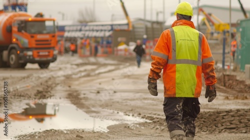 As the safety officer leaves the site after completing the inspection a banner with the companys safety slogan can be seen in the background emphasizing the importance of a safe working