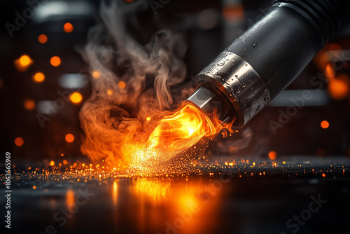 A welding torch and iron sheet close up background... photo