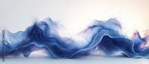 Abstract waves of blue and white create a fluid, artistic composition.