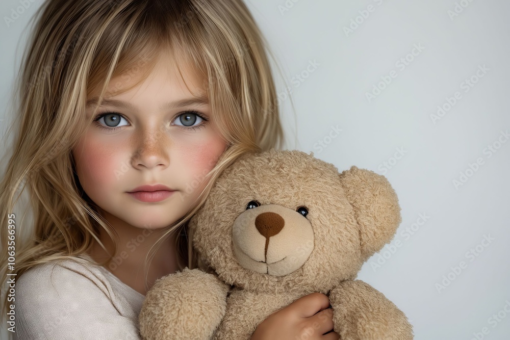A little girl holding a teddy bear in her arms A little girl holding a teddy bear in her arms