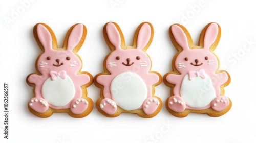 Happy Easter. Multicolored pastel easter cookies on a isolated background. Bunny.