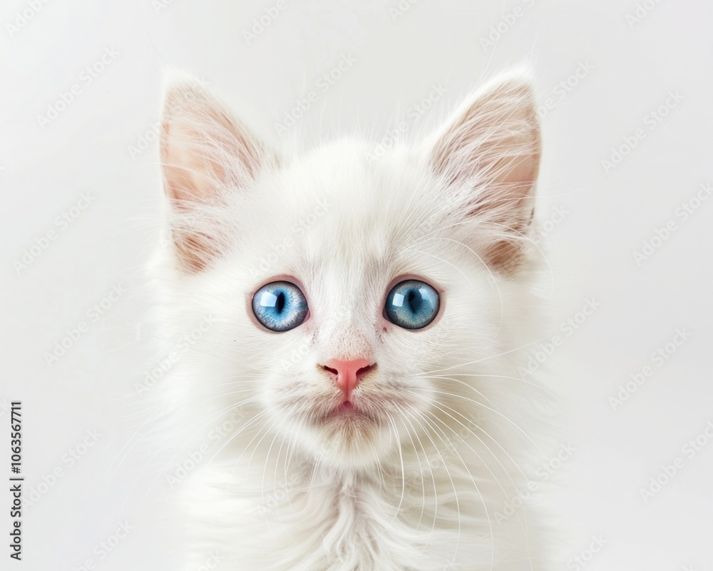 White Cat Isolated. Ragdoll Kitten Portrait on White Background with Big Eyes White Cat Isolated. Ragdoll Kitten Portrait on White Background with Big Eyes