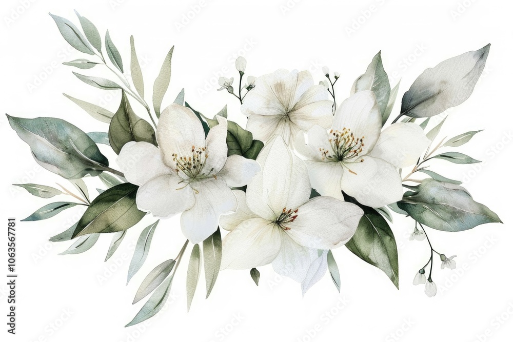 custom made wallpaper toronto digitalWhite Floral Watercolor. Artistic Botanic Illustration with Beautiful Blossoms and Tree Branches