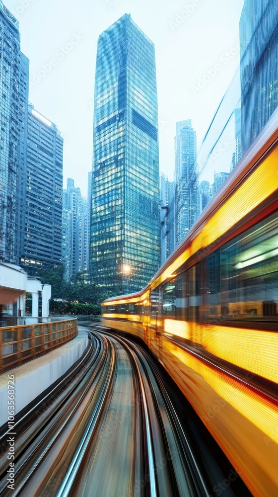 Fototapeta premium Capture the dynamic motion blur of a city train racing past a bus in high-speed action