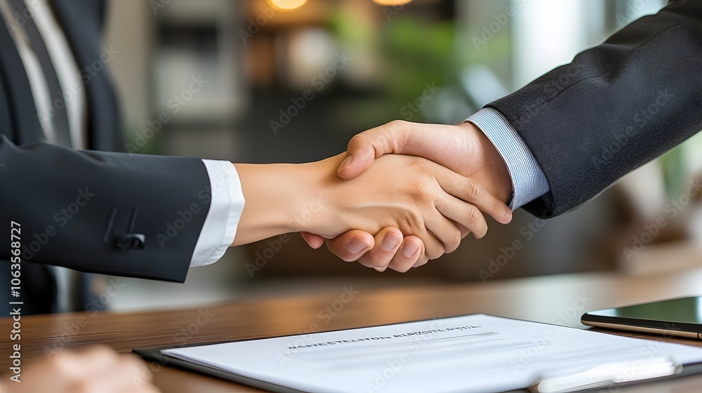 Successful Mortgage Approval Handshake Between Couple and Loan Officer