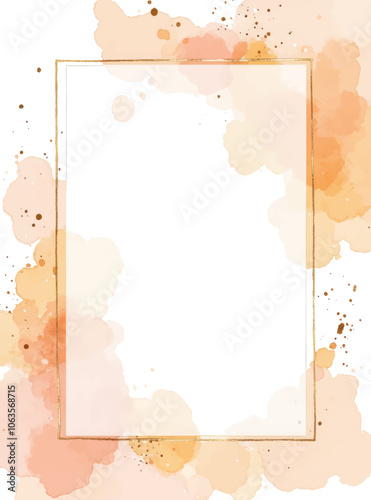 A golden frame on a soft peach watercolor background 